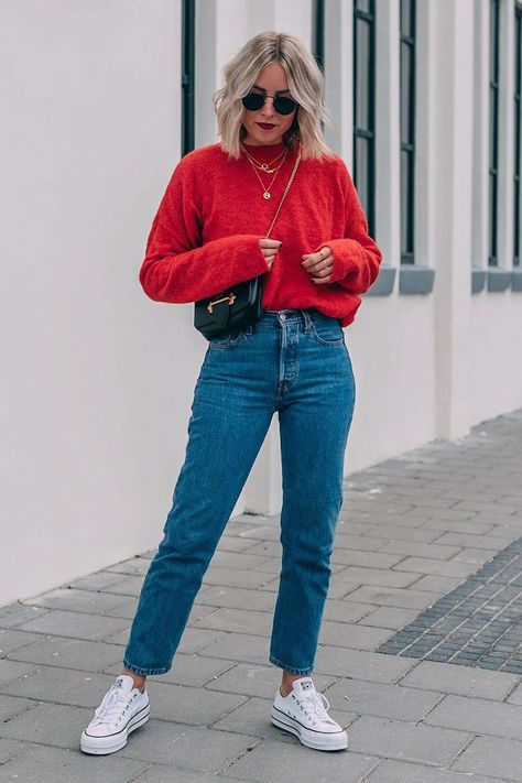 Los mejores looks con Converse Mom Jeans Outfit Winter, Outfit Converse, Comfy Jeans Outfit, Jeans Converse, Looks Jeans, Jeans Outfit Winter, Mom Jeans Outfit, Comfy Jeans, Outfits With Converse