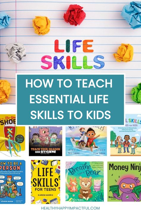 Collage of book covers and resources about teaching essential life skills to kids, arranged around crumpled paper balls on a lined paper background. Life Skills For Kindergarten, Elementary Life Skills, Life Skills Activities For Kids, Kids Life Skills, Life Skills For Kids, Life Skills Kids, Life Skills Class, Skills For Kids, Life Skills Lessons