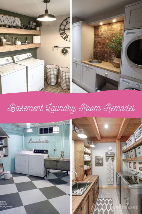 Small Basement Laundry Room Makeover, Update Basement Laundry Room, Large Basement Laundry Room Ideas, Laundry Area Basement, Cellar Laundry Room, Laundry And Utility Room Ideas, Laundry Area In Basement, Finished Basement Laundry Room Ideas, Basement Kitchen Laundry Combo