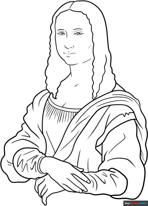 Free, printable Easy Mona Lisa coloring page for kids. Print it out or color it online. https://easydrawingguides.com/coloring-pages/easy-mona-lisa/ Mona Lisa Coloring Page, Monalisa Drawings Easy, Mona Lisa Preschool Art, Mona Lisa Outline, Mona Lisa Drawing Sketch, Mona Lisa Drawing Easy, Mona Lisa Sketch, Monalisa Painting, Lisa Coloring