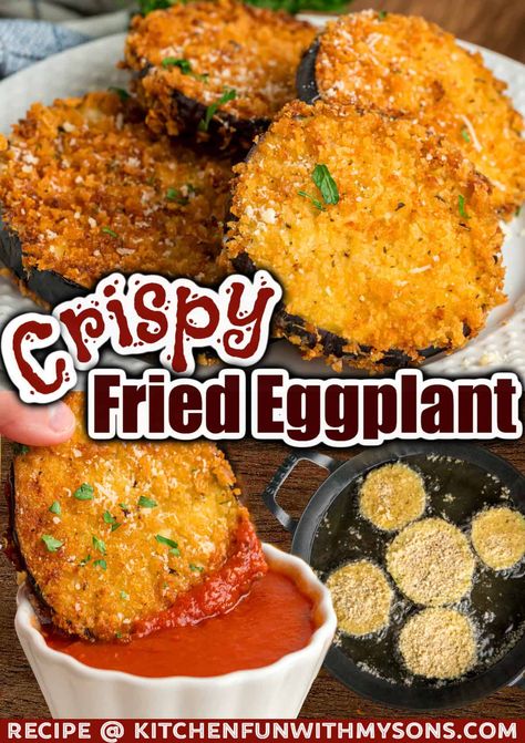 Seasoned panko breadcrumbs give this Fried Eggplant a light, crispy texture and savory flavor. Serve with marinara sauce for a quick, easy appetizer to your next Italian dinner. #easyappetizers #eggplantrecipes Fried Eggplant Recipes, Crispy Eggplant, Eggplant Recipes Easy, Eggplant Parmesan Baked, Fried Eggplant, Fall Appetizers, Marinara Sauce Homemade, Kitchen Fun, Eggplant Parmesan