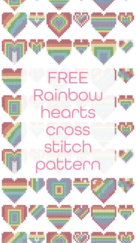 Free rainbow hearts cross stitch pattern - Craft with Cartwright Diy Giveaway, Free Chart, Rainbow Hearts, Cross Stitch Heart, Rainbow Cat, Cat Cross Stitch, Embroidery Scissors, Etsy Instagram, Cross Stitch Patterns Free