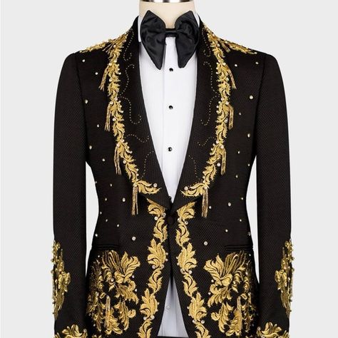 Luxury Tuxedo, Black Tuxedo Suit, Velvet Dinner Jacket, Tuxedo Colors, Black Tuxedo Jacket, Gold Suit, Ralph Lauren Blazer, Designer Suits For Men, Vest And Tie