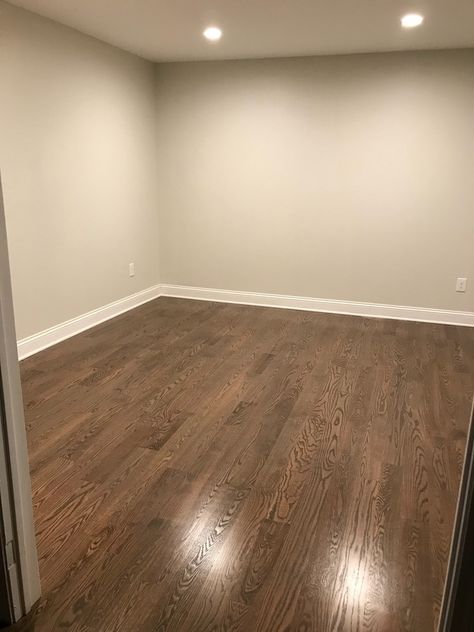 Beige Wall Dark Floor, Wall Colour With Brown Floor, Dark Oak Flooring Bedroom, Dark Wood Floor Light Walls, Wall Color With Brown Flooring, Wall Color Dark Floors, Paint Colors For Brown Floors, Wall Paint For Brown Floors, Minwax Provincial Stain On Red Oak