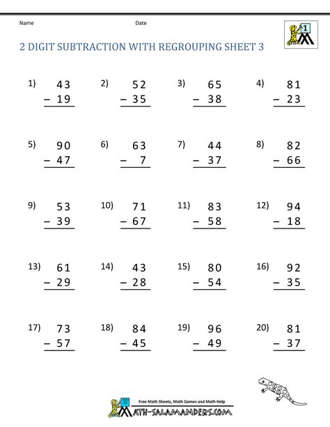 2 Digit Subtraction With Regrouping, Subtraction Across Zeros, Subtraction With Regrouping Worksheets, Regrouping Subtraction, Subtraction With Regrouping, Classroom Preparation, Free Printable Math Worksheets, First Grade Phonics, School Homework