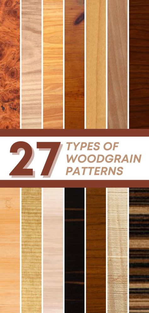 Ever want the perfect wood accent for your home but not sure what to go with? Here are 27 different types of wood grain patterns in 1 place! Get to know more about each time and find out which would bed the best to use on your home decor. Wood grain patterns can impact the overall appeal of your interior so pick carefully which to use on your furniture, hardwood floors, countertops, or even ceiling beams. Hardwood Countertops, Types Of Hardwood Floors, Maple Furniture, Grain Background, Types Of Wood Flooring, Woodgrain Pattern, Pecan Wood, Aspen Wood, Hardwood Lumber