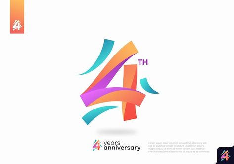 Vector number 4 logo icon design, 4th bi... | Premium Vector #Freepik #vector #number-logo #20-logo #20-years #logo-illustration 4 Logo Number, 4 Logo Design Number, Logo Number Design, Number 4 Logo, 4 Logo Design, Numbers Logo, Church Background, Numbers Typography, Birthday Logo