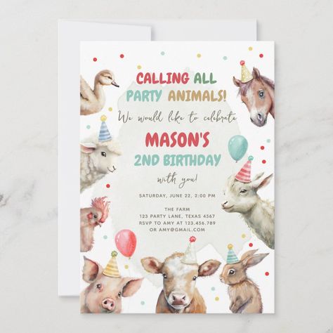 Farm Animals Boy Calling Party Animals Birthday In Invitation  Zazzle Petting Zoo Birthday Party Invitations, Vintage Birthday Party Invitations, Petting Zoo Birthday Party, Zoo Theme Birthday, Petting Zoo Party, Party Animals Birthday, Farm Invitation, Ranch Farmhouse, Animal Theme Birthday