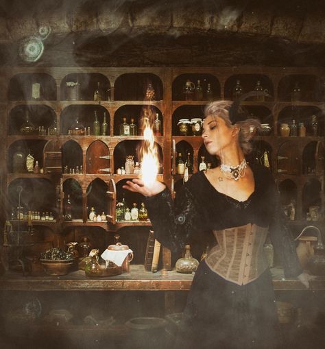 Apothecary Photoshoot, Witchcraft Photography, Apothecary Halloween, Storytelling Inspiration, Photoshoot Ideas Creative, Halloween Shoot, Under Bust Corset, Witch Potion, Halloween Creepy