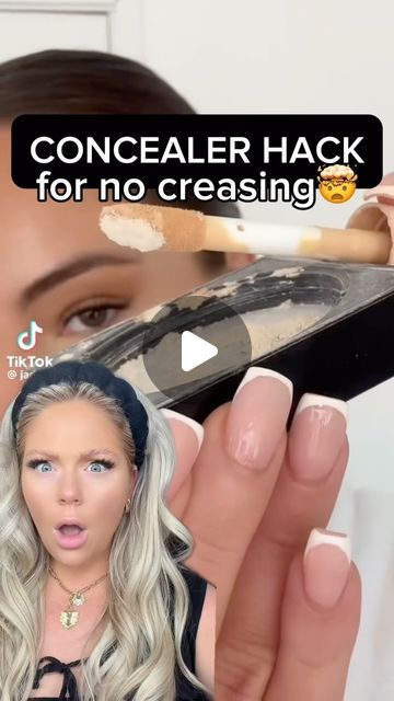 KELLY STRACK on Instagram: "Concealer hack for NO creasing?!🤯  #makeup #beauty #makeuptutorial #makeupvideos #beautyvideos #makeupreels #beautyreels #makeuphacks #concealer #concealerhack" How To Keep Concealer From Creasing, Make Up With Concealer Only, How To Stop Concealer From Creasing, How To Blend Concealer, Concelear Makeup Placement, How To Cover Acne With Makeup, How To Put On Concealer, Concealer Only Makeup Look, How To Make Concealer