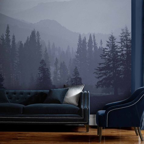 Navy Color Scheme, Growing Trees, Living Room Types, Misty Mountains, Wall Murals Painted, Wood Room, Graham & Brown, Brown Wallpaper, Carbon Neutral