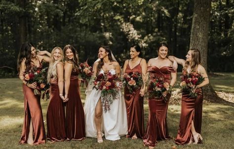 Rust Bridesmaid Dress, Velvet Bridesmaid, Orange Bridesmaid, Comfortable Dresses, Fall Bridesmaids, Party Colors, Orange Bridesmaid Dresses, Fall Bridesmaid Dresses, Open Backs