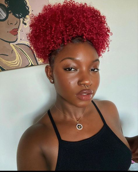 Red Afro, Red Orange Hair, Afro Puffs, Red Brown Hair, Eyes Emoji, Dyed Hair Inspiration, Star Eyes, Dyed Natural Hair, Pretty Hair Color