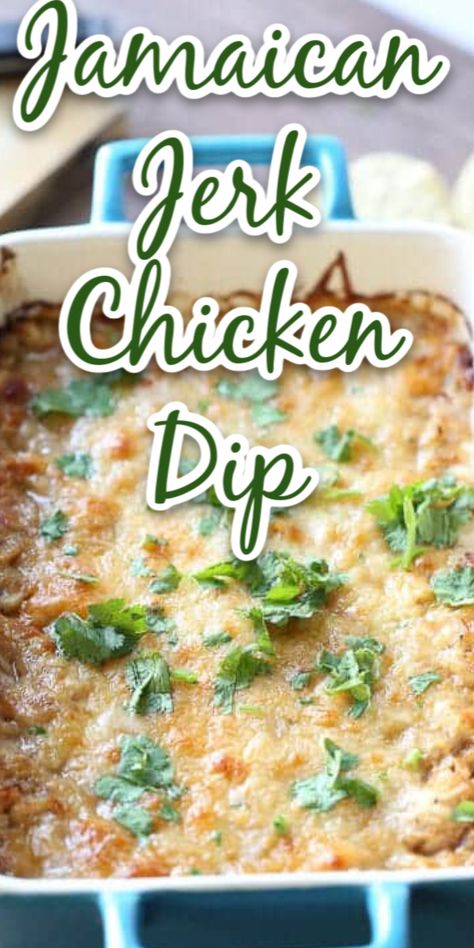 Jamaican jerk chicken goes for a saucy, flavorful ride in this easy dip recipe! Jerk Chicken Appetizer, Jerk Chicken Soup Recipe, Jerk Chicken Dip, Jamacian Food Appetizers, Carribean Appetizers Party Ideas, Jamaican Appetizers For Party, Sides For Jerk Chicken, Jamaican Appetizers, Migration Movie