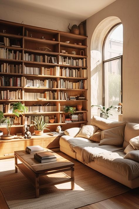 Trendy Shelving Units for Modern Home Libraries: Functional and Fashionable - Quiet Minimal Library Home Aesthetic, Home Book Library, Library In Living Room, Library Room Modern, Home Book Shelf, Minimalist Library, Home Library Room, Book Shelf Office, Library Design Home