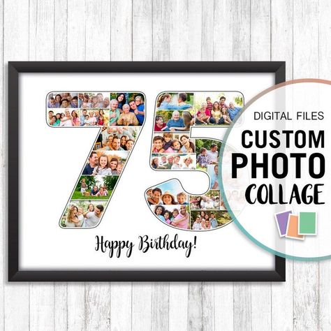 75th Birthday Gift 75th Wedding Anniversary 75th Birthday - Etsy Birthday Photo Frame Collage, Photo Collage Ideas, 75th Wedding Anniversary, 75th Birthday Gifts, 75th Birthday, Collage Ideas, 90th Birthday, Custom Photo, Photo Collage