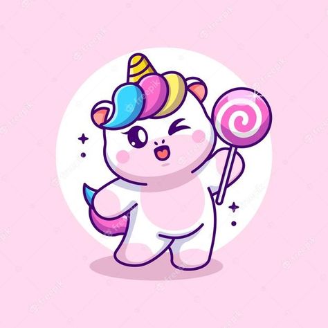 Lollipop Cartoon, Holding A Lollipop, Cute Pigs, Vector Character, Car Cartoon, Cute Unicorn, Flat Illustration, Lollipop, Cartoon Characters