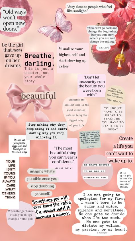 Quotes Pastel Pink Wallpaper Iphone, Creative Vision Boards, Pastel Quotes, Vision Board Themes, Quote Collage, Positive Quotes Wallpaper, Vision Board Examples, Photo Frame Wallpaper, Collage Wallpaper