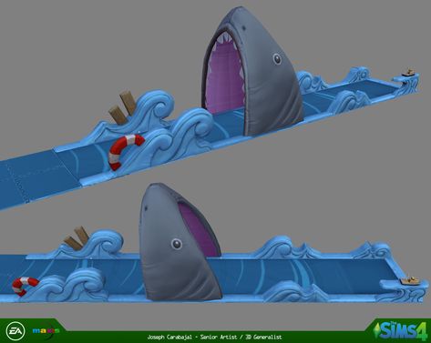 ArtStation - Sims 4 - Shark Slippy Slide, Joseph Carabajal Sims 4 Sliders, Shark Slides, Shark Art, Water Slide, Art Archive, Water Slides, The Sims 4, Sharks, Park Slide