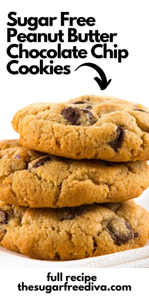 Sugar Free Peanut Butter Cookies, Sugar Free Cookie Recipes, Sugar Free Chocolate Chip Cookies, Sugar Free Desserts Easy, Low Sugar Desserts, Sugar Free Peanut Butter, Sugar Free Baking, Coleslaw Dressing, Sugar Free Recipes Desserts