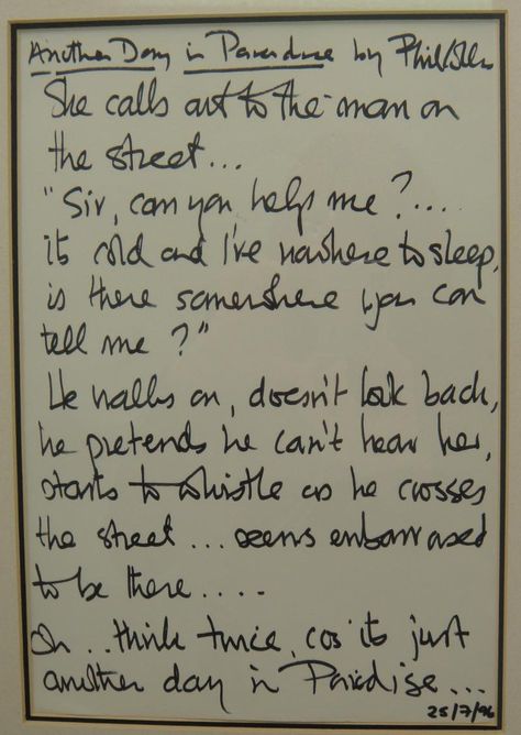 Phil Collins ~ Another Day in Paradise Phil Collins Lyrics, Crazy Sister, Great Song Lyrics, Another Day In Paradise, Oldies Music, Phil Collins, Another Love, I'm With The Band, Progressive Rock