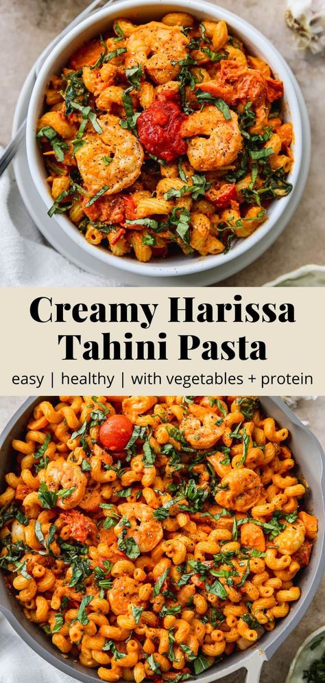 Harissa Dinner Recipes, Harissa Pesto Pasta, Vegetarian Harissa Recipes, Harissa Shrimp Recipe, Harissa Pasta Sauce, Harissa Recipes Vegetarian, Harissa Sauce Recipes, Recipes With Harissa, Harissa Shrimp