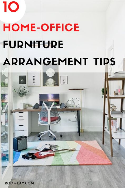 Are you looking to create a home office layout that is comfortable and productive? Check out these 10 home office furniture arrangements and design tips. #homeofficesetup #homeofficelayout Home Office Arrangement Layout, Home Office Layout Furniture Placement, Office Arrangement Layout, 10x10 Office Layout, Home Office Setup Ideas Layout, Home Office Furniture Layout, Office Furniture Arrangement, Shared Home Office, Productive Home Office