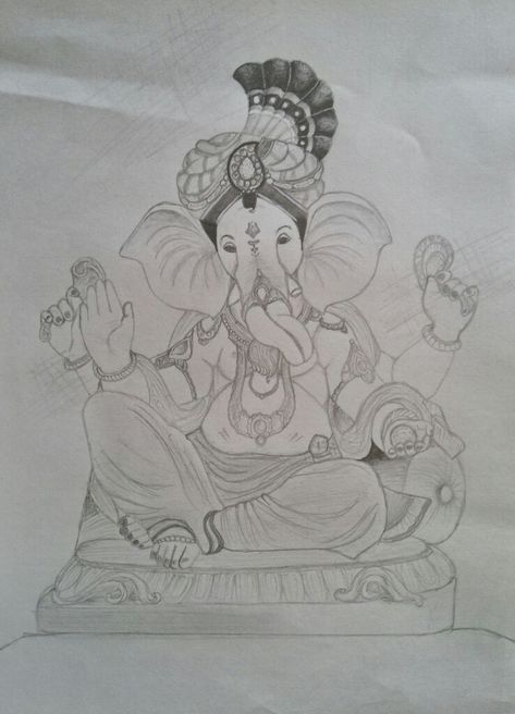 Jay Ganesh Ganesh Ji Pencil Sketch, Ganesh Ji Sketch, Ganapati Drawing, Ganesh Ji Drawing, Ganpati Sketch, Jay Ganesh, God Drawings, Ganesha God, Bappa Photo