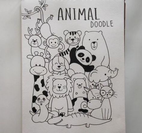 Doodle Planet Doodle Art Drawing With Quotes, Doodle Of Animals, Drawing For Journal Doodles, Doodle Cartoon Art, Doodle Art Animals Simple, Doodle Drawings Animals, Doddle Disney, Cute Animals Doodles, Doodle Art Cute Simple