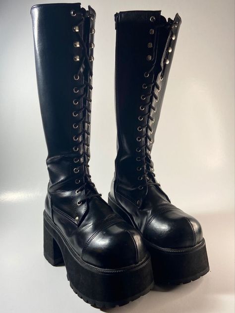 Goth Knee High Boots, Goth Platform Boots, Alt Shoes, Boots Grunge, Steel Boots, Gyaru Kawaii, Y2k Boots, 90s Punk, Alternative Shoes