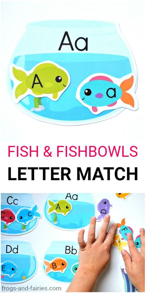 This printable upper and lower case letter matching activity is a fun way to work on letter recognition with your kids!  Kids will match colorful alphabet fish with matching fishbowls!  #lettermatching #literacycenters #alphabetactivities Morning Boxes, Asd Activities, Letter Matching Activities, Colorful Alphabet, Preschool Literacy, Alphabet Activities Preschool, Daycare Activities, Letter Matching, Alphabet Preschool