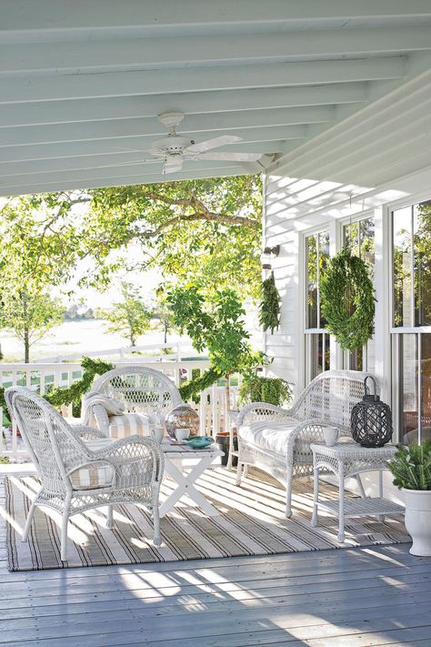 Now the New Porch Brings Major Charm Verandah Ideas Australia, White Wicker Patio Furniture, Verandah Ideas, Farmhouse Front Porch Decorating, Farmhouse Front Porch Decor, Farmhouse Exteriors, Patio Furniture Makeover, Front Porch Ideas Australia, Home Improvement Loans