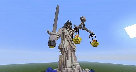 Justitia Justice Statue, Minecraft Statues, Bangunan Minecraft, Statue Tattoo, Roman Statue, Minecraft Castle, Lady Justice, Statue Art, Minecraft Map