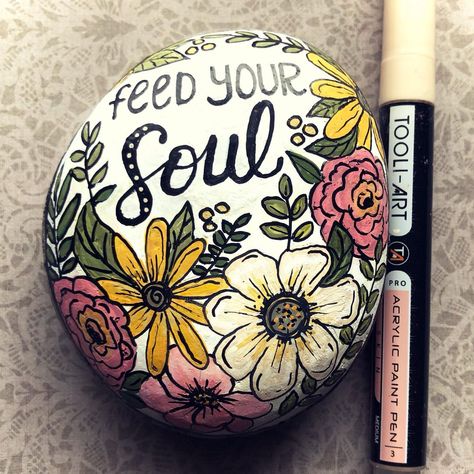 Feed your soul…. #rocksofinstagram #diy #handpainted #paintedbyhand #paintedstonesofinstagram #rocksoninstagram #paintedonrocks… | Instagram Teacher Painting Ideas, Teacher Painting, Diy Rock Painting, Rock Painting Flowers, Painted Turtle, Austin Kleon, Inspirational Rocks, Handmade Wall Clocks, Diy Rock Art