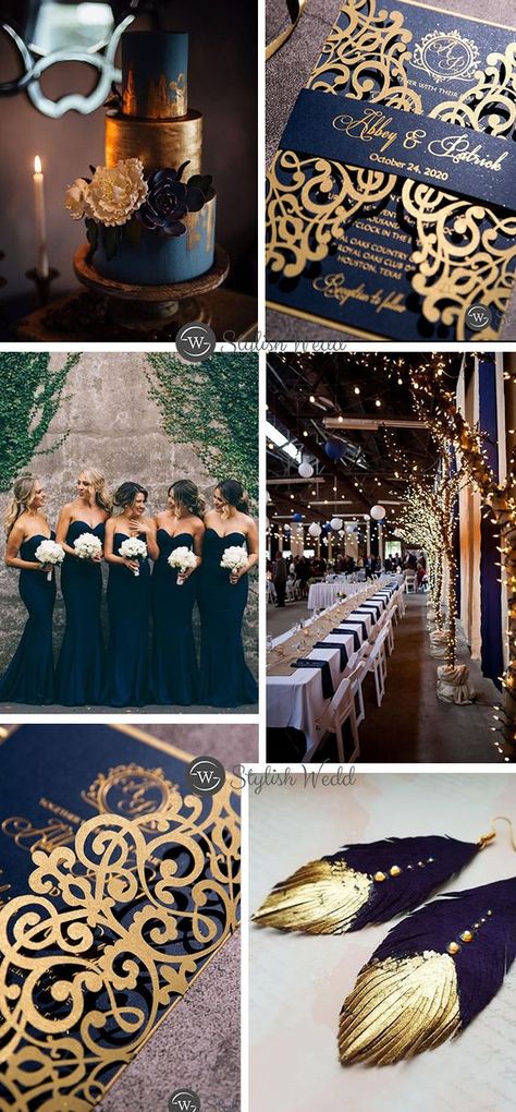 Royal Wedding Colors, Peach Wedding Colors, Navy Wedding Colors, Navy Gold Wedding, Navy Blue And Gold Wedding, Blue Gold Wedding, Wedding Color Combinations, Wedding Invitation Trends, Starry Night Wedding