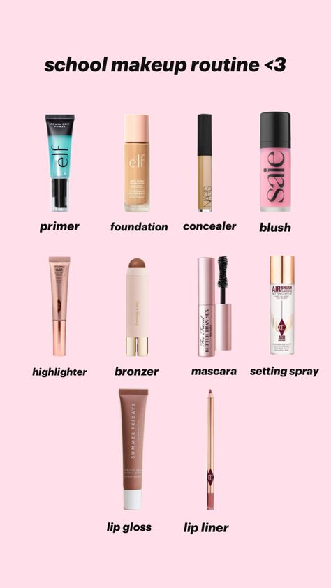 Best Long Lasting Makeup Products, Best Full Face Makeup Products, Light Makeup Routine For School, Sephora Clean Beauty, Clean Makeup Look Products, Good Makeup Products For Beginners, High School Makeup Routine, Good Affordable Makeup, Make Up Routine For School