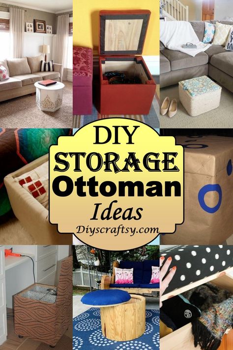 Ottoman Storage Diy, Make An Ottoman, Diy Ottoman Ideas Storage, Diy Ottoman Bench, Storage Ottomans Living Room, Rv Crafts Diy Projects, Ottoman Storage Ideas, Storage Ottoman Diy, Rv Ottoman Ideas