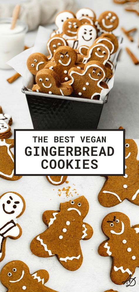 Eggless Royal Icing, Vegan Royal Icing, Vegan Christmas Desserts, Gingerbread Cookies Recipe, Vegan Gingerbread Cookies, Easy Vegan Cookies, Chewy Gingerbread Cookies, Soft Gingerbread Cookies, Vegan Gingerbread