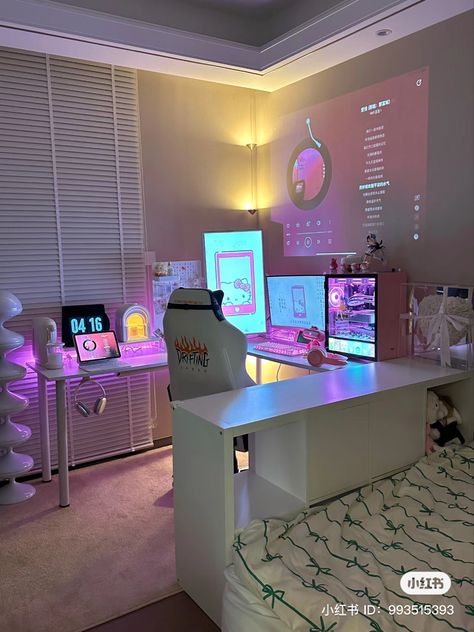 Gaming Setup Ps5, Small Pc Setup, Games Room Inspiration, Small Game Rooms, Gamer Room Decor, Bedroom Setup, Room Redesign, Dekorasi Kamar Tidur, Gaming Room Setup