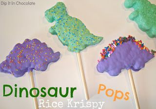 Dinosaur Rice Krispie Pops Girl Dinosaur Party, Dinosaur Party Invitations, Dino Cake, Cookie Monster Birthday, Dinosaur Birthday Cakes, Krispy Treats, Dino Birthday Party, Rice Krispy, First Birthday Party Themes