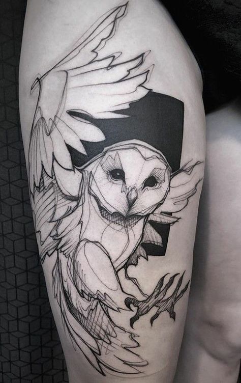 Owl Totem Tattoo, Labyrinth Owl Tattoo, Leonardo Divinci Tattoo, Owl Sketch Tattoo, Owl Tattoo Sketch, Owl Thigh Tattoos, Collioure France, Minnesota Tattoo, Tattoo Japonais