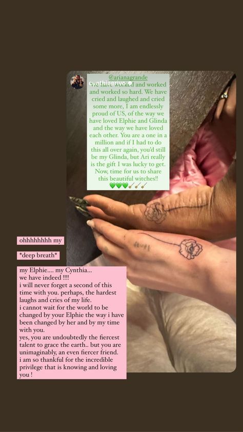 For Good Tattoo, Wicked Ariana Grande, Ariana Grande Instagram Story, Ariana Grande Instagram, Good Tattoo, Ariana Grande Drawings, Wicked Musical, Beautiful Witch, Laughing And Crying