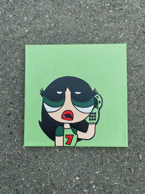 Buttercup Powerpuff Painting, Buttercup Powerpuff Painting On Canvas, Canvas Painting Ideas Powerpuff, Painting Ideas Powerpuff, Powerpuff Girls Canvas Painting, Powerpuff Girl Painting, Powerpuff Painting, Powderpuff Painting, Powerpuff Girls Painting