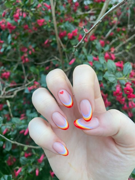 Rainbow nails Bisexual Flag Nails, Bi Nail Ideas, Lgbtq Nails, Bisexual Nails, Bi Pride Nails, Subtle Pride Nails, Lesbian Nails, Parade Outfit, Pride Parade Outfit