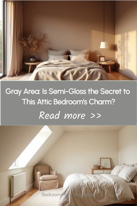 Charming attic bedroom with light gray semi-gloss walls and window seat Attic Bedroom Paint Ideas, Attic Bedroom Paint, Attic Retreat, Bedroom Ideas Paint, Light Gray Walls, Slanted Ceiling Bedroom, Cozy Attic, Laundry Room Wallpaper, Slanted Ceiling