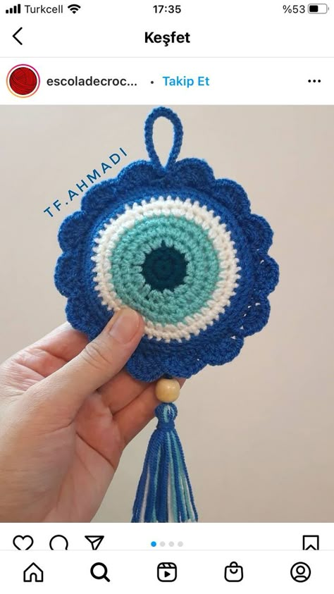 Evil Eye Crochet, Crochet Evil Eye, Crochet Tee, Crochet Eyes, Pola Amigurumi, Crochet Keychain Pattern, Crochet Clothes For Women, Crochet Decoration, Crochet Fashion Patterns