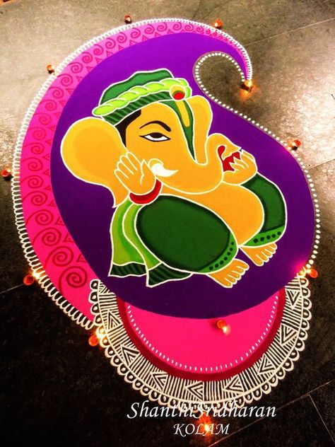 Bappa Rangoli Designs, Ganpati Bappa Rangoli Designs, Ganesha Kolam, Ganesh Rangoli Design, Ganpati Bappa Rangoli, Bappa Rangoli, Welcome Rangoli, Vinayagar Chaturthi, Vinayaka Chaturthi