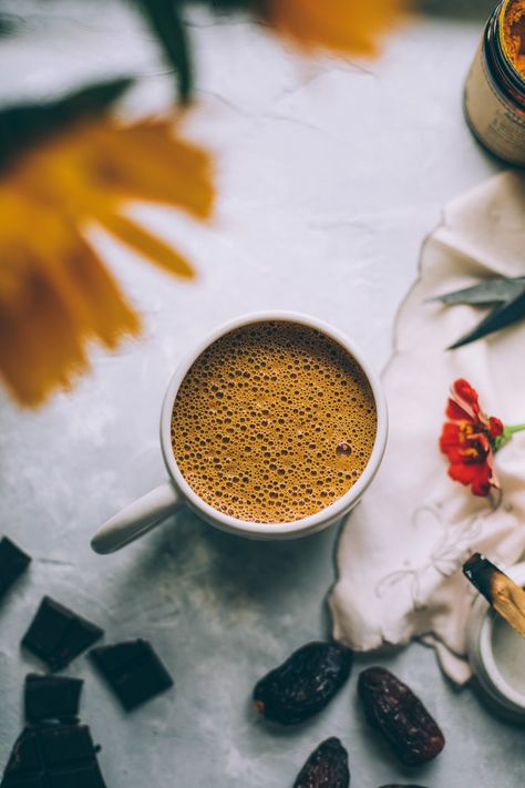 Moon Cocoa: An Herbal Infused Golden Milk Hot Chocolate with Turmeric and Maca Cycle Diet, Wellness Drinks, Female Cycle, Comfy Aesthetic, Vegan Drinks Recipes, Vegetarian Diets, Moon Milk, Turmeric Milk, Coffee Gif