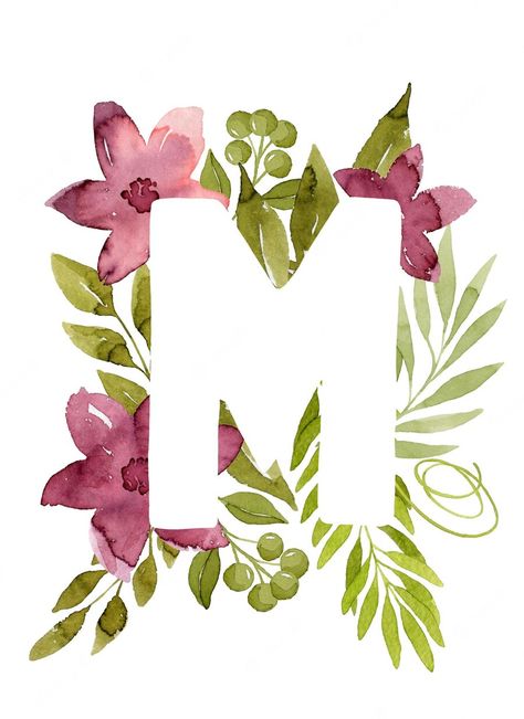 Letter K Monogram, Floral Lettering, Free Monogram Fonts, Floral Monogram Letter, Embroidered Canvas Art, Painting Flowers Tutorial, Watercolor Monogram, Watercolor Lettering, Pink Watercolor Flower