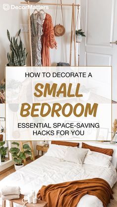 Small bedrooms don’t have to result in chaos, clutter, and clothes everywhere. So, let’s spruce up your space with these easy tricks…CLICK TO READ MORE! (Keywords: bedroom decor, bedroom ideas, bedroom storage ideas, small bedroom ideas, hanging rack, floating shelves, indoor plant ideas, cozy bedroom space, dream bedroom, pampas grass, bedroom bench) Bedroom Pampas, Grass Bedroom, Decorate A Small Bedroom, Cozy Small Bedrooms, Space Saving Hacks, Small Bedroom Ideas, Easy Tricks, Small Bedrooms, Small Bedroom Designs